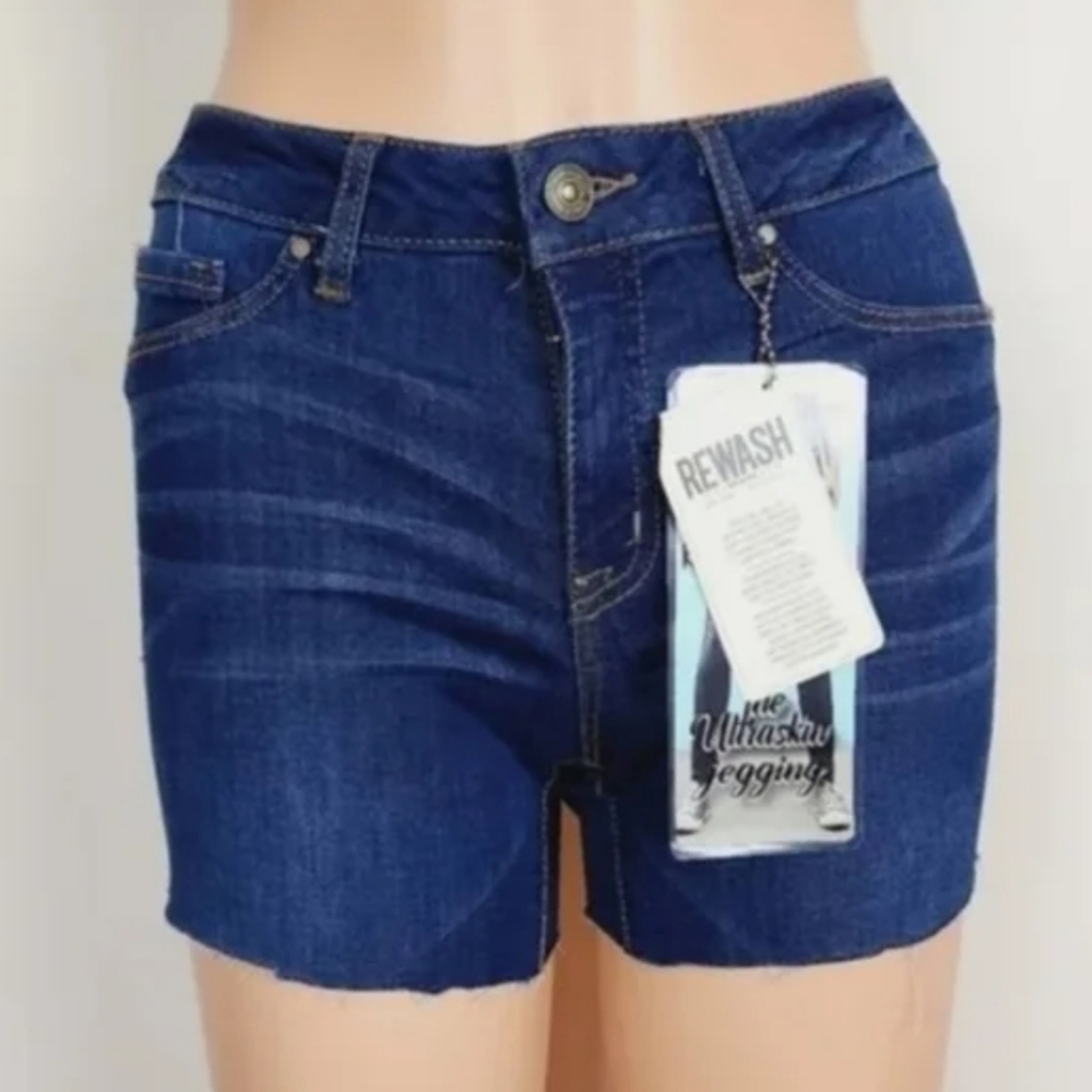 Rewash blue karma classic rise raw hem jeans shorts